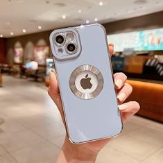 Capa de telefone galvanizada macia para iPhone 11 12 13 14 15 Pro Max XS X XR 7 8 Plus Mini capa de silicone vazada, azul celeste, para iPhone XR