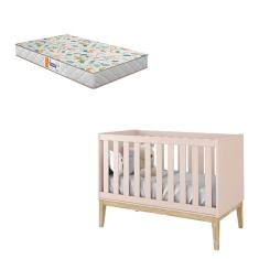 Berço Americano New Classic Rosa com Pés Madeira Natural e Colchão Gazin – Reller