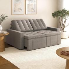 Sofá Cama Retrátil e Reclinável 3 Lugares 200cm em Linho Palmeira Cabe