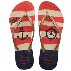 Chinelo Havaianas Slim Nautical Feminino (33/34, Bege Palha/Rose Gold)