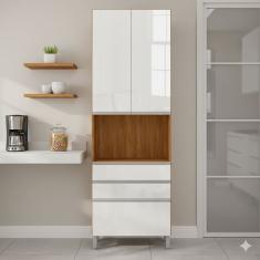 Paneleiro Bartira Amazonita 2 Portas 3 Gavetas 2 Prateleiras Internas 1 Nicho Aço - 71cm de Largura