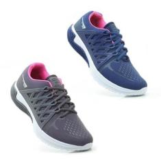 Kit 2 Tênis Esportivo Feminino Cadarço Academia Fitness-Feminino