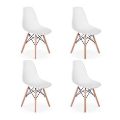 Conjunto 4 Cadeiras Charles Eames Eiffel Wood Base Madeira - Branca