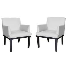 Kit 02 Poltronas Decorativa Vitória Sala e Recepção Com Base de Madeira Suede Branco - DS Estofados