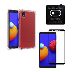 Kit Capa Anti Queda Compatível Samsung Galaxy A01 Core + Película 9D Vidro + Película Nano Flexível Câmera