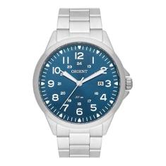 Relógio Masculino Orient Aço Inoxidável Prata Mostrador Azul Analógico Resistente a Água Original Mbss1380 D2sx
