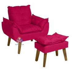 Poltrona/Cadeira Decorativa Opala E Puff Opala  Vermelho  Com  Pés Qua