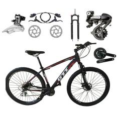 Bicicleta Aro 29 GTI Roma Câmbios Shimano Altus 24v K7 Alumínio Freios Hidráulicos Garfo Com Trava - Preto\Vermelho