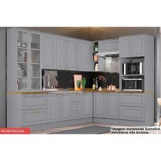 Cozinha Modulada Completa Americana 10 Peças (3Aéreos+3Balcões+2Paneleiros+2Complementos) C5P36 Cinza - Henn