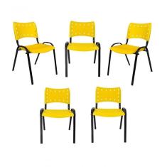 Kit 5 Cadeiras Iso Para Escola Escritório Comércio Amarela Base Preta