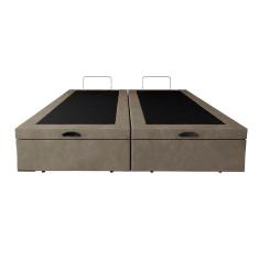 Base Box Baú King Bipartido Santo Box Suede Bege 47x192x203