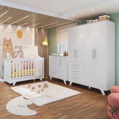 Quarto de Bebê Completo com Guarda Roupa, Cômoda e Berço 100% MDF Joli