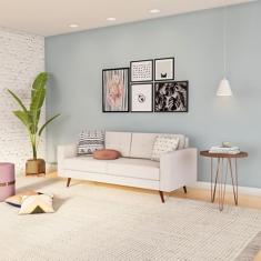 Sofá 3 Lugares Pé Palito Life Linho Cotton Cru