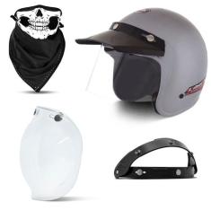 Capacete Moto Aberto Compact + Viseira Bubble Cristal + Bandana e Flip