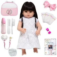 Boneca Reborn Nicole Morena Olho Castanho Enxoval 20 Itens - Cegonha R