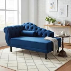 Recamier Decorativo Divã Larissa Lado Direito Suede Azul Marinho Pés M