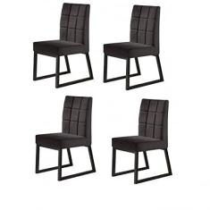 Conjunto 4 Cadeiras Estofadas Pés Metálicos Gênova Yescasa Preto/veludo Marrom Caramelo