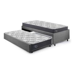 Bicama Box Solteiro 88x188 Suede com Dois Colchões Adapto Molas Ensacadas Ecoflex Cinza