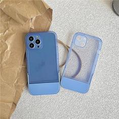 Capa de telefone com suporte de suporte para iPhone 14 13 12 11 Pro Max XR X XS Max 7 8 Plus Suporte de silicone macio transparente Capa traseira transparente, azul, para iPhone 14