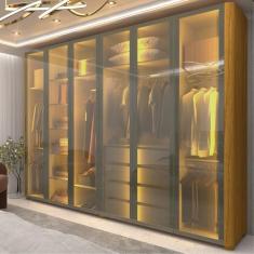 MadeiraMadeira Guarda-roupa Casal 6 Portas Reflecta com Pés com Led Innova Naturale