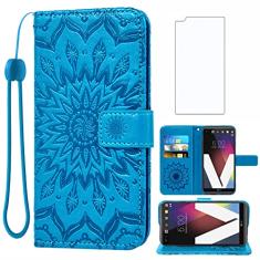 Asuwish Capa de telefone para LG V20 Capa carteira com protetor de tela de vidro temperado e capa flip fina de couro girassol suporte para cartão de identificação de crédito acessórios para celular
