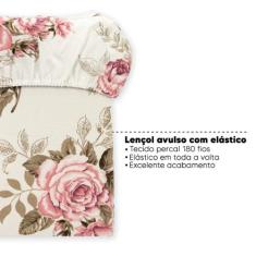 Lençol Queen Avulso Elástico Estampado Percal 180 Fios - Bem Me Quer E