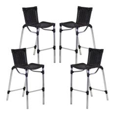 Kit 4 Banquetas Fortaleza Em Alumínio Alta Edícula Cozinha e Balcao