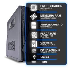 Computador Desktop, Intel Core I5 7º Geração, 16GB RAM, HD SSD 480GB, Conexões USB/VGA/HDMI/LAN/SOM
