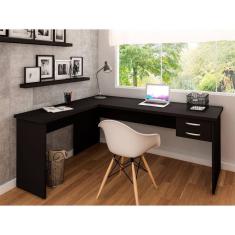 Mesa De Canto em L Para Escritório 140x150cm com Gaveteiro Preto