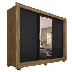 Roupeiro Casal Com Espelho 3 Portas De Correr Estela Boreal/preto - Móveis Arapongas