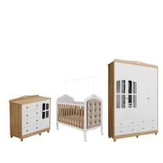 Quarto Completo Bebê Provençal Moveis Peroba Elo berço com capitonê, B
