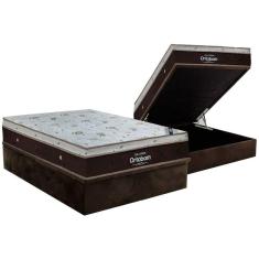 Cama Box Baú Casal: Colchão Molas SuperPocket Ensacadas Ortobom  Sleep King Látex + Base CRC Suede Brown(138x188)