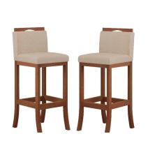 Conjunto 02 Banqueta em Madeira Maciça Londres Baixa CCS Interiores Pinhão