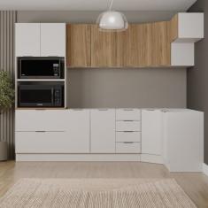 Cozinha Modulada 7 Peças sem Tampo com Rodapé Ipanema Cabecasa Madeiramadeira Branco/Acácia
