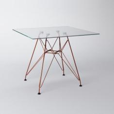 Mesa Eiffel Quadrada 90cm Tampo de Vidro com Base de Ferro Cobre - CAS
