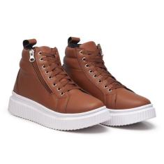 Tenis Feminino Caramelo Solado tratorado Plataforma Estilo Academia. B