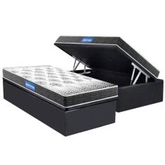 Conjunto Box Baú Solteiro: Colchão Espuma Probel D20 Guarda Costas Resistente Black + Base CRC Suede Gray (88x188)