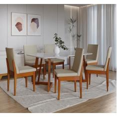 Conjunto Sala de Jantar 6 Lugares Madeira Mesa California e Cadeira Dakota Tecido A40 Móveis Meneghetti Caramelo