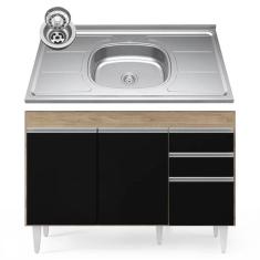 Balcão Gabinete Com Pia Inox 120cm Michigan Castanho-preto - Lumil
