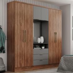 Guarda Roupa Casal Com Espelho 6 Portas Aspen Carraro Freijó C/ Titânio