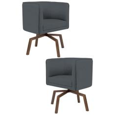 Kit 2 Poltronas Decorativas Base Ka Madeira Betina C-03 Corano Cinza - Domi