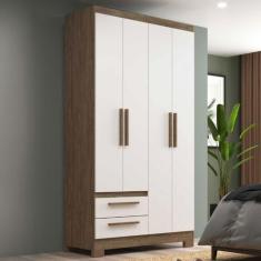 Guarda-Roupa Solteiro 4 Portas 2 Gavetas Wood/Branco - Decibal, Marrom