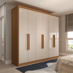 Guarda-Roupa Casal Mykonos 6 Portas 2 Gavetas Cinamomo/Off White - Pan