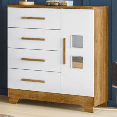 Cômoda Fly 1 Porta 4 Gavetas Branco/Madeirado Ypê - Tigus, Branco