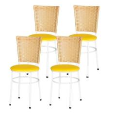 Jogo 4 Cadeiras Para Cozinha Branca Hawai Palha - Lamar Design, Amarel
