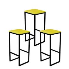 Jogo 3 Banqueta Alta Cozinha Balcão Bistrô Industrial Preta Assento Es