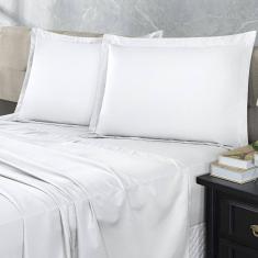 Jogo Lençol 300 Fios Casal 4 Peças  Branco