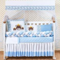 Kit Berço Urso Trança Modelo Americano Menino 12Pçs Saia Box - L2m