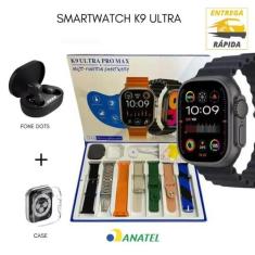 Relógio smartwatch K9 Ultra Max com 7 pulseiras capa de proteção e fon