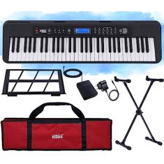 Kit Teclado Musical Digital Kobe KB-300 5/8 61 Teclas Sensíveis ao Toque com Pedal Sustain Capa e Estante